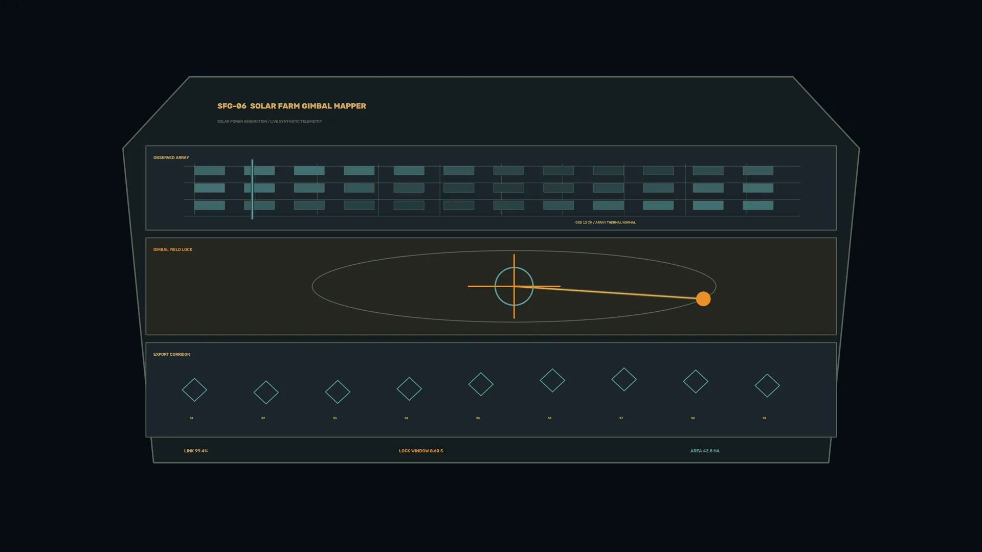 Solar farm telemetry in geometric night tones — solar farm wallpaper at 3840x2160