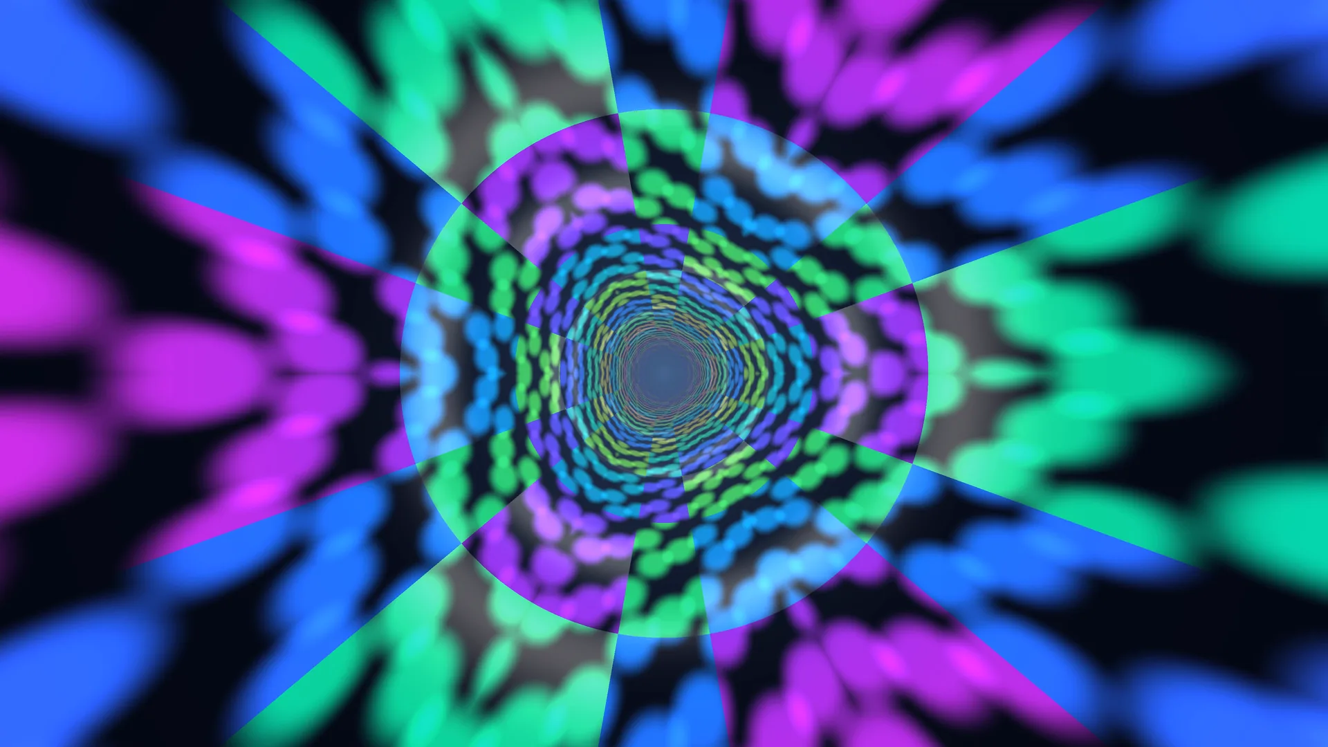 Neon radial vortex in blue, green and violet — radial vortex wallpaper at 3840x2160