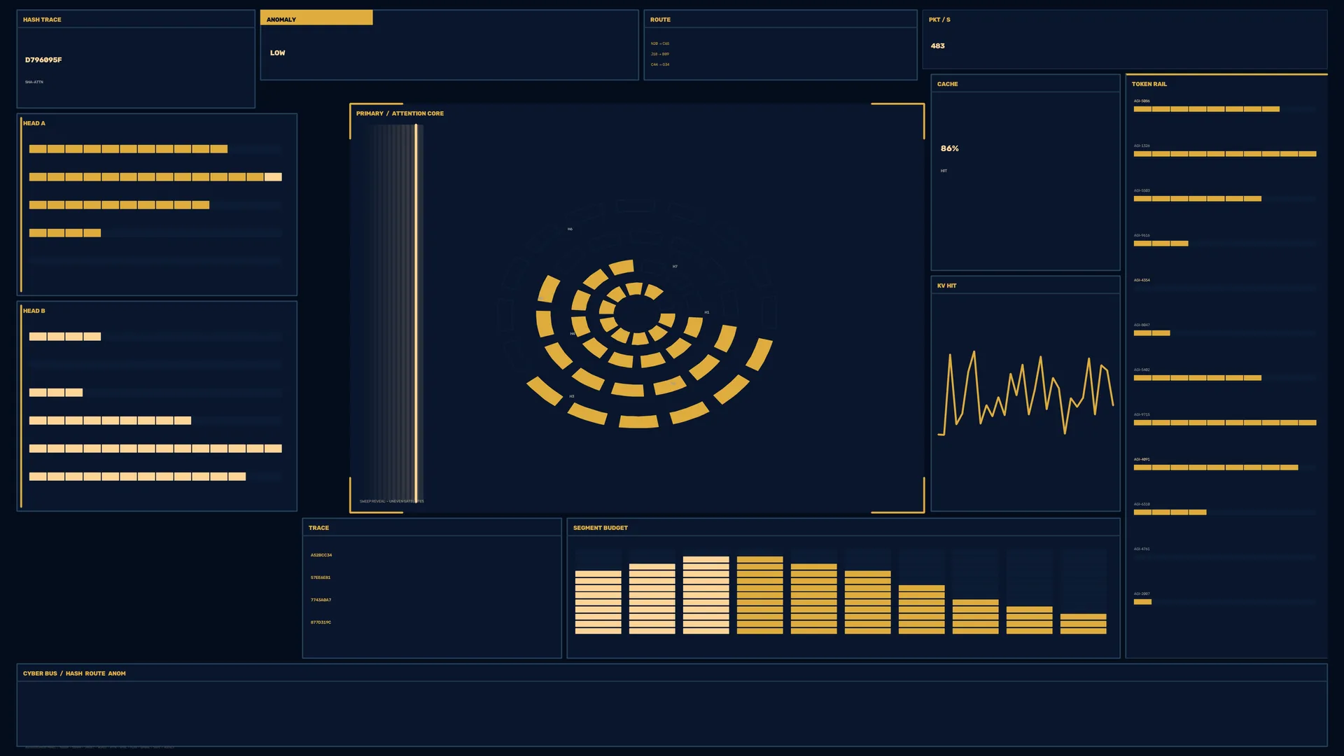 Navy systems dashboard with amber signal rings — dashboard wallpaper at 3840x2160