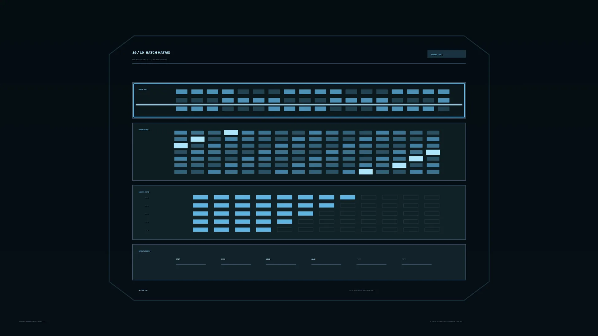 Blue matrix interface on a dark grid — interface wallpaper at 3840x2160