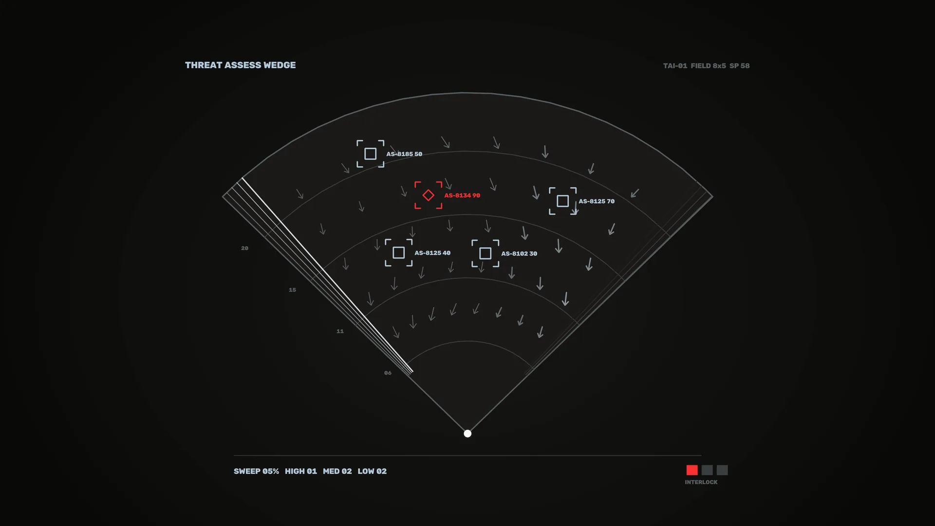Threat assessment wedge in black and red — tactical diagram wallpaper at 3840x2160
