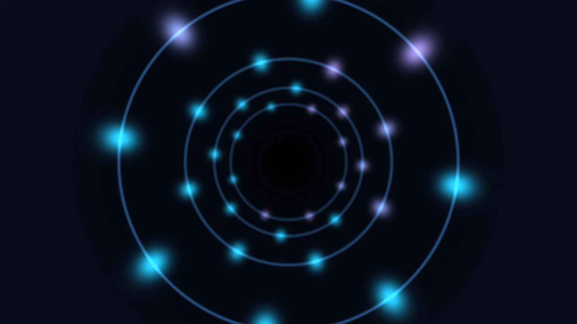 Luminous orbits across a midnight field — concentric rings wallpaper at 3840x2160