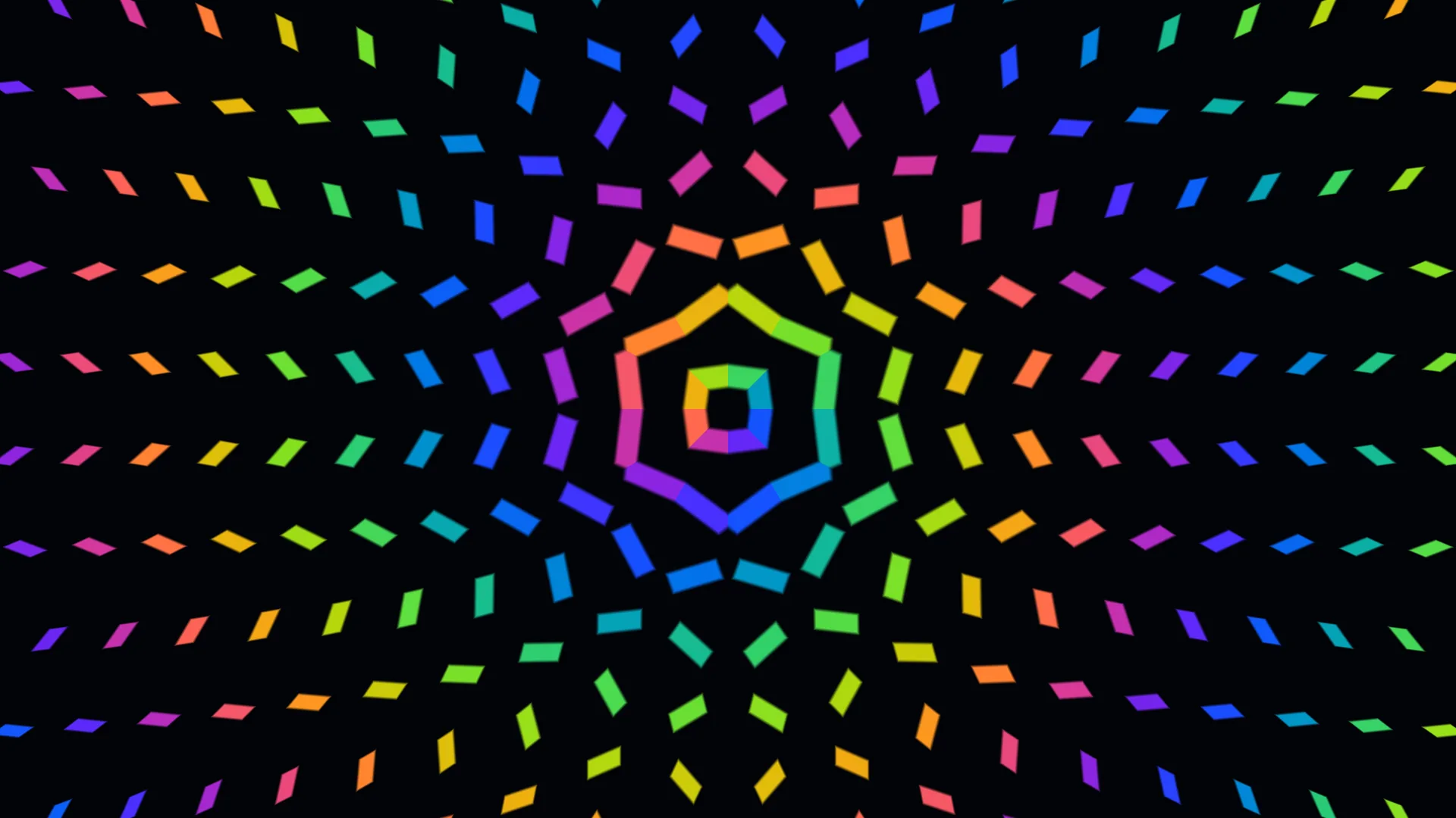 Rainbow tessellation across a black field — rainbow wallpaper at 3840x2160