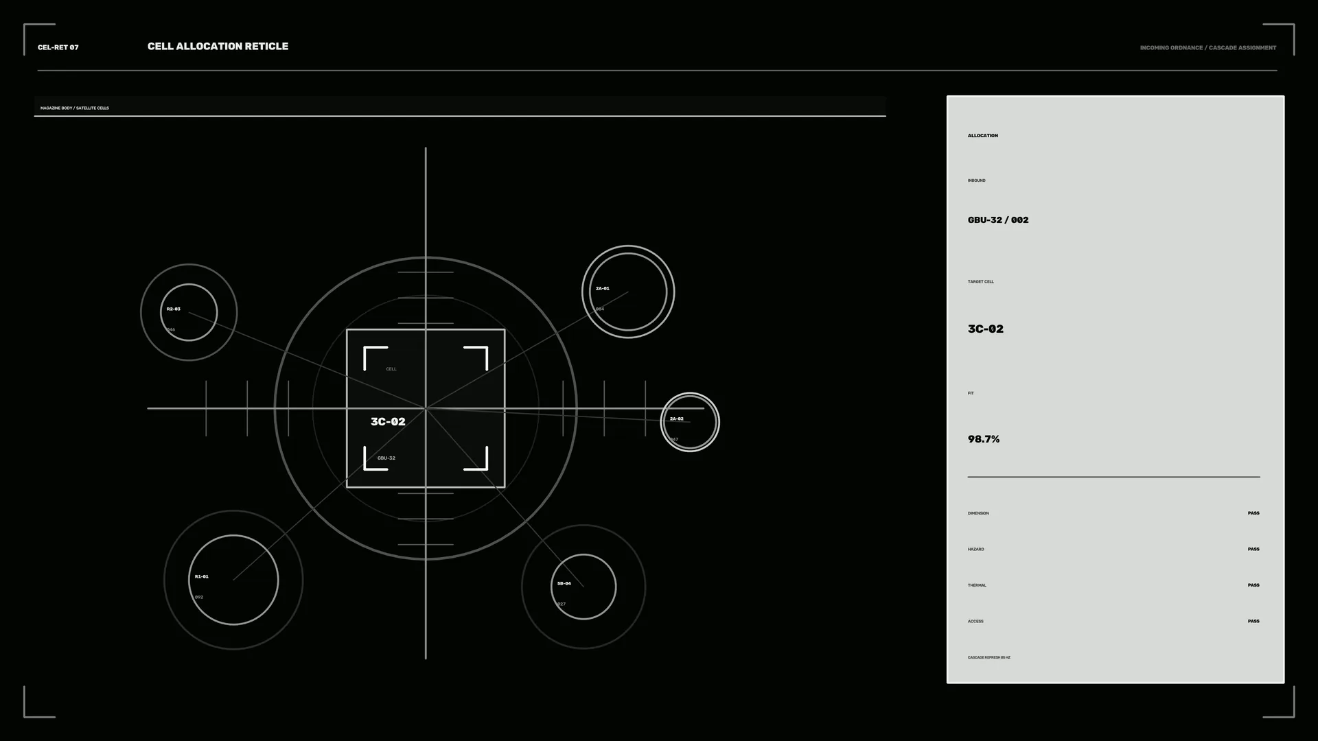 Monochrome orbital cell allocation diagram — technical diagram wallpaper at 3840x2160