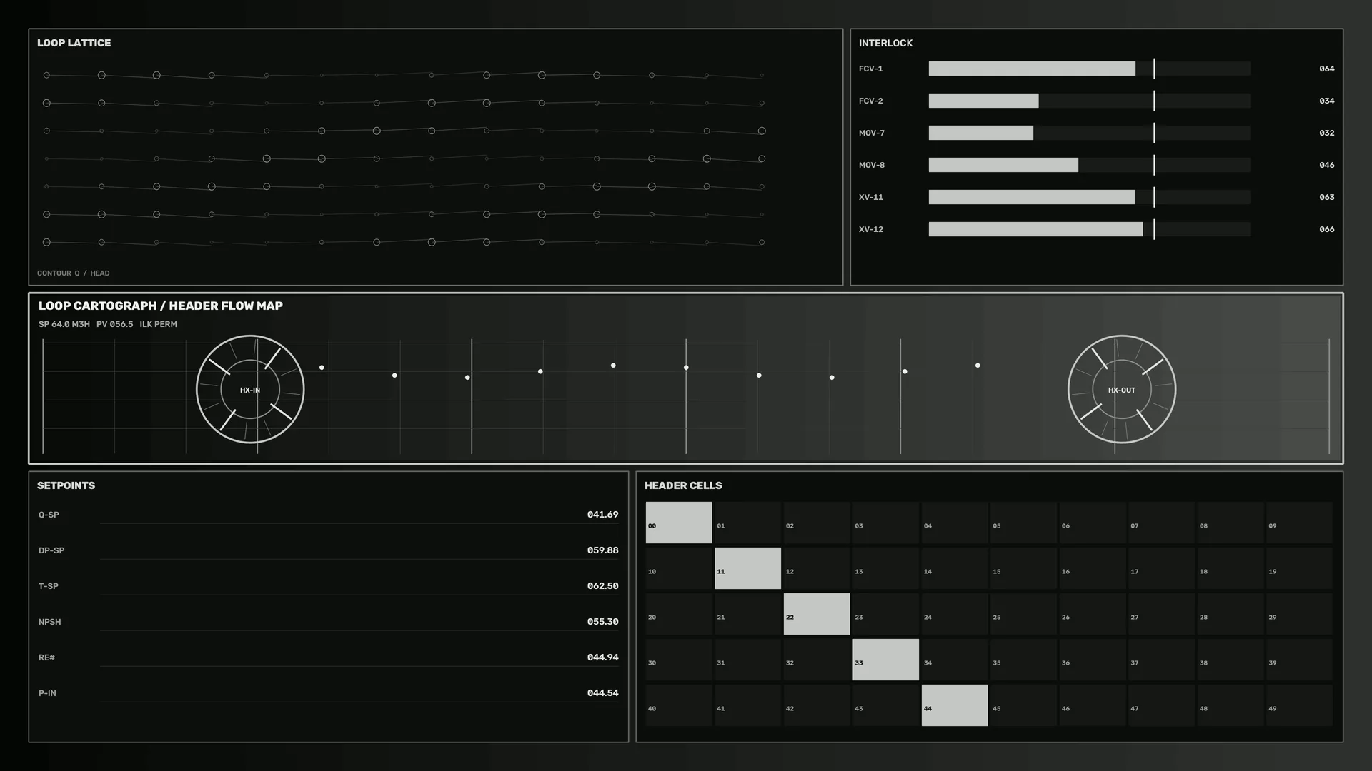 Monochrome interface with grids and signal paths — interface wallpaper at 3840x2160