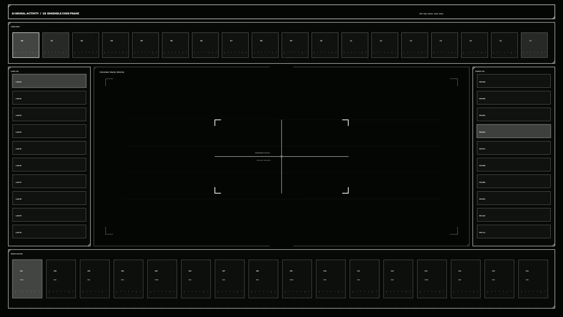 Monochrome neural interface with central focus grid — neural interface wallpaper at 3840x2160