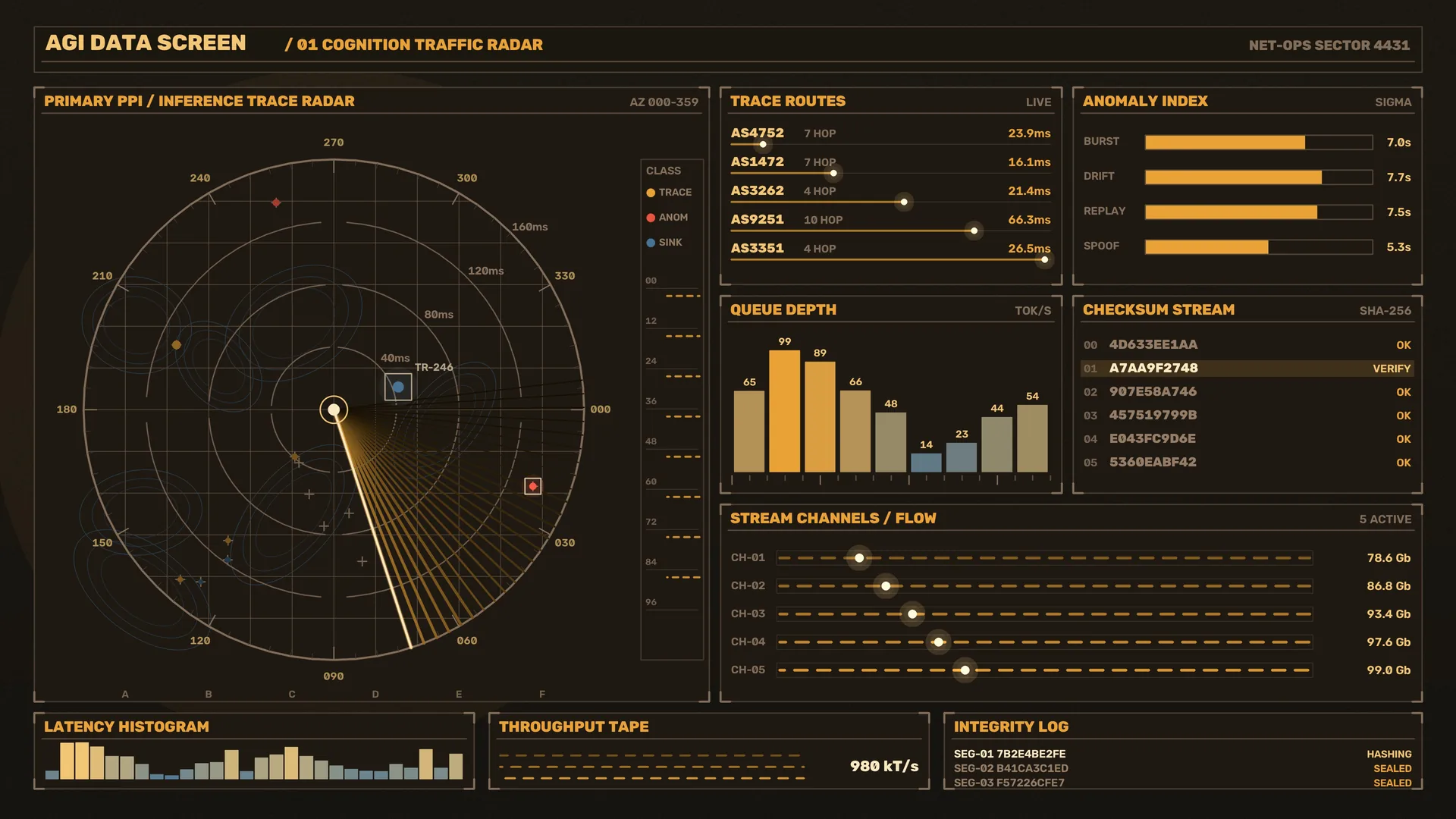 Amber Cognition Traffic Radar Interface — data interface wallpaper at 3840x2160