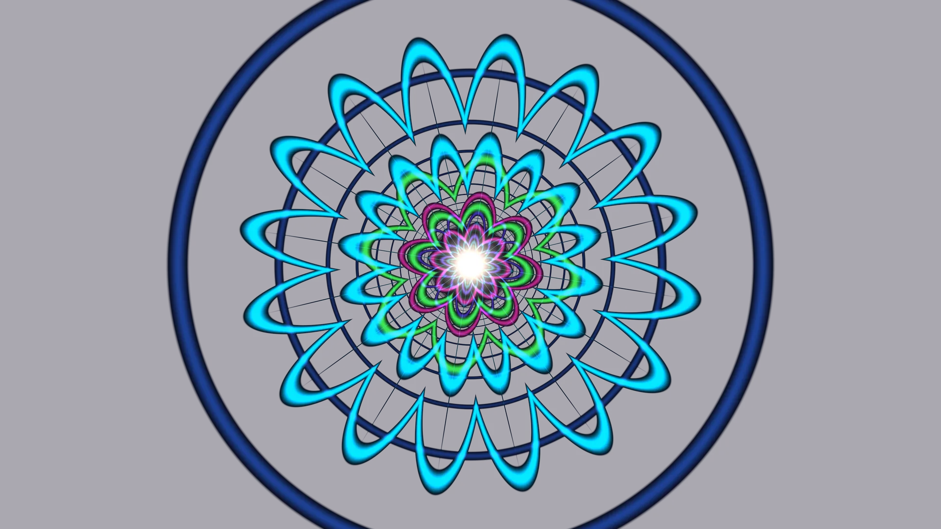 Neon mandala geometry on a midnight field — neon mandala wallpaper at 3840x2160