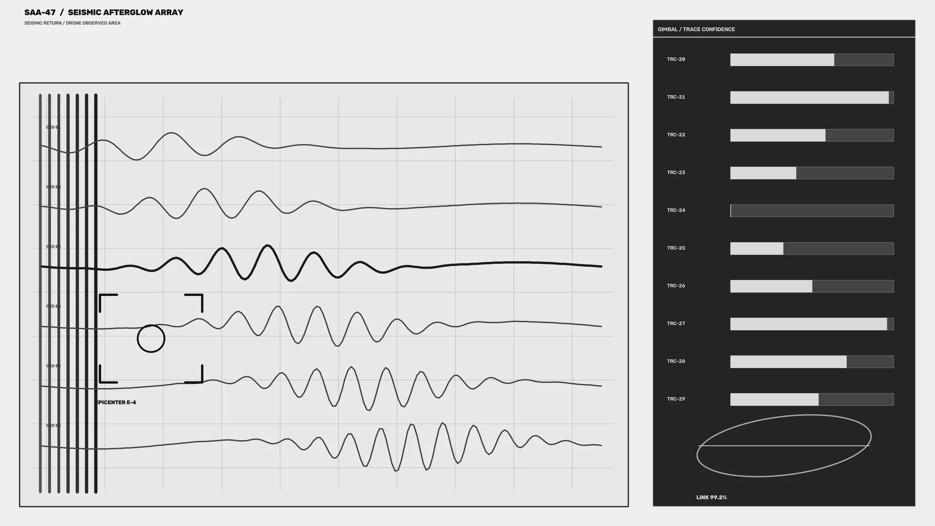 Seismic waveforms in a measured monochrome grid — seismic waveform wallpaper at 3840x2160