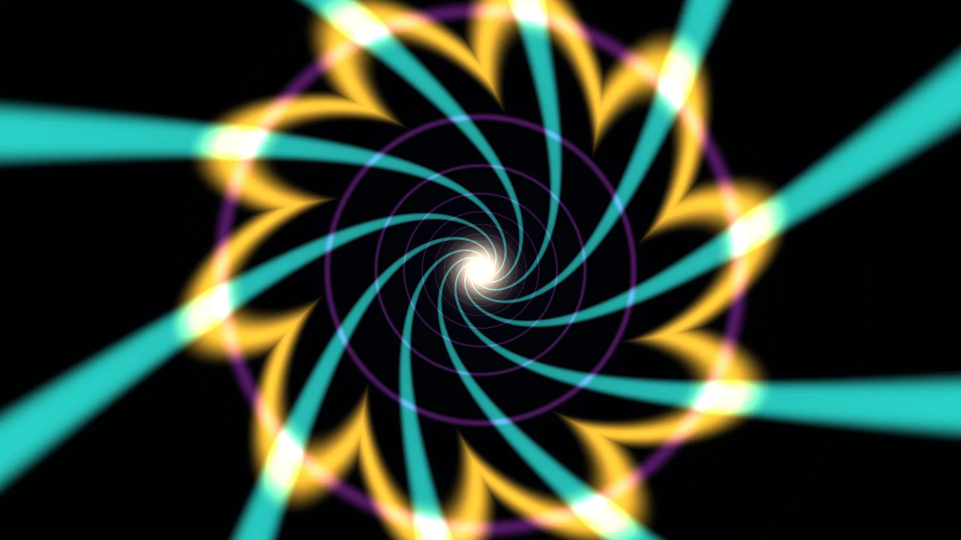 Turquoise and gold spiral on black — spiral wallpaper at 3840x2160