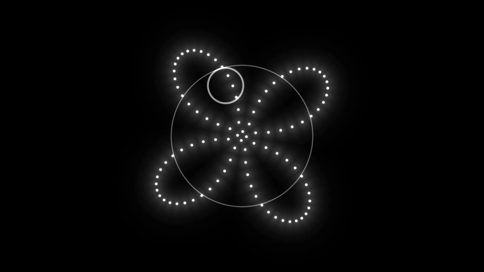 Luminous dotted geometry in black negative space — geometric wallpaper at 3840x2160