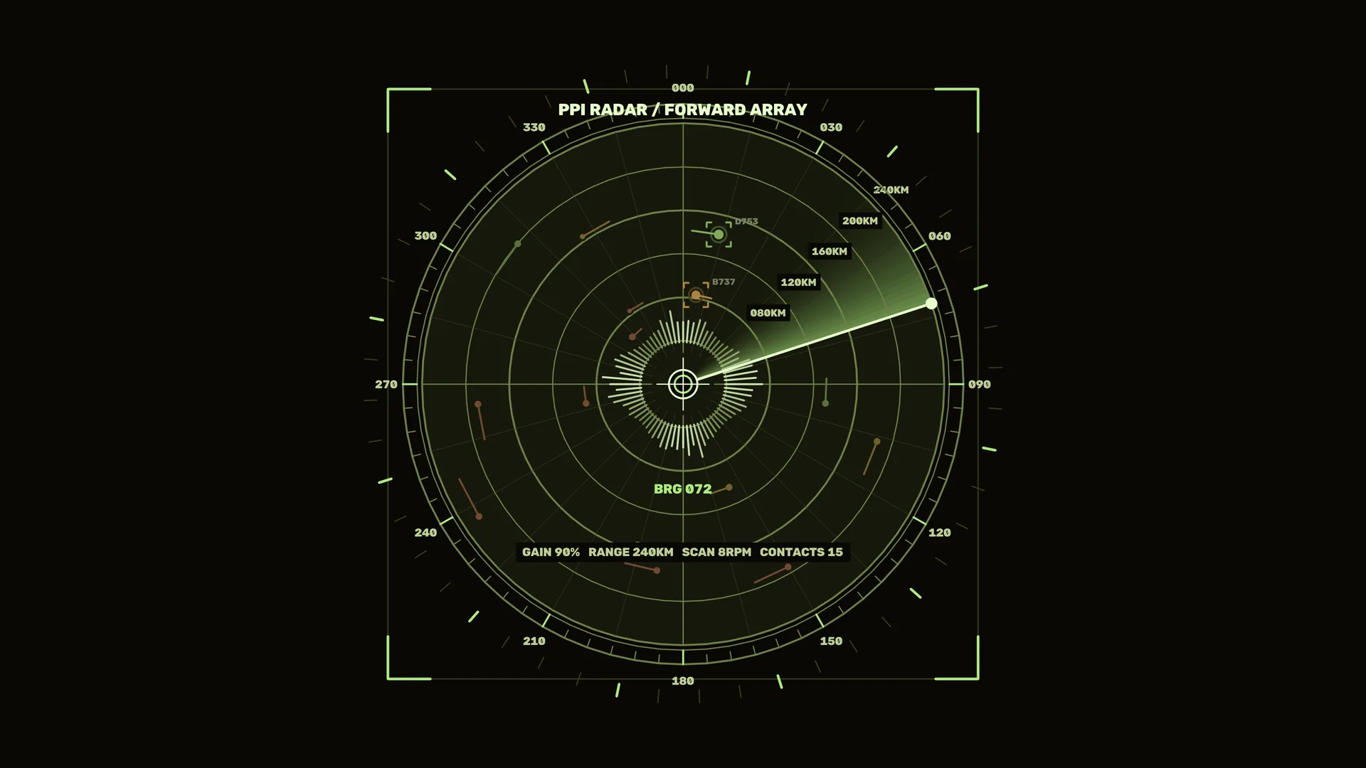 Green radar array on a field of black — radar wallpaper at 3840x2160