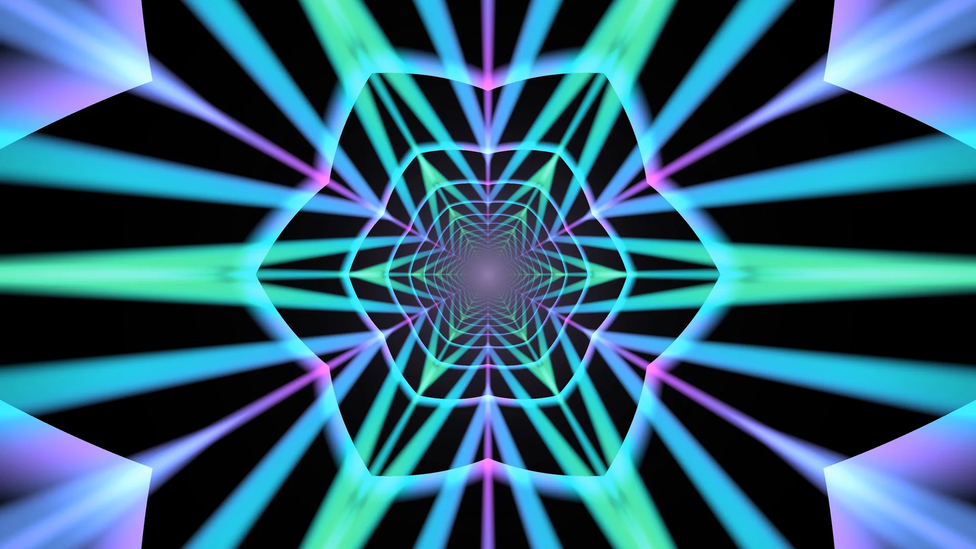Neon tunnel of cyan and violet geometry — neon tunnel wallpaper at 3840x2160
