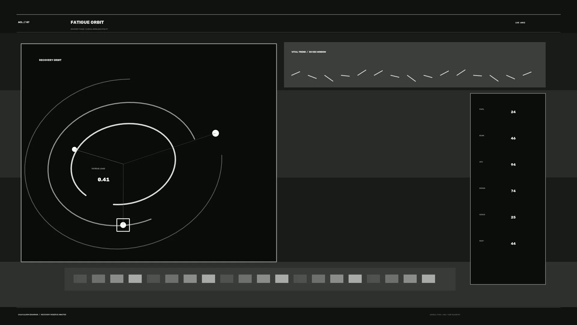 Orbital data dashboard in charcoal and white — orbital diagram wallpaper at 3840x2160
