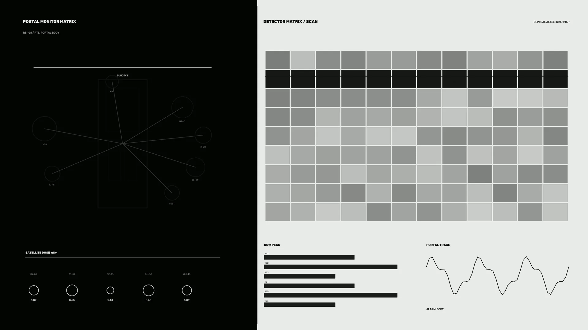 Monochrome clinical matrix and portal diagram — clinical interface wallpaper at 3840x2160