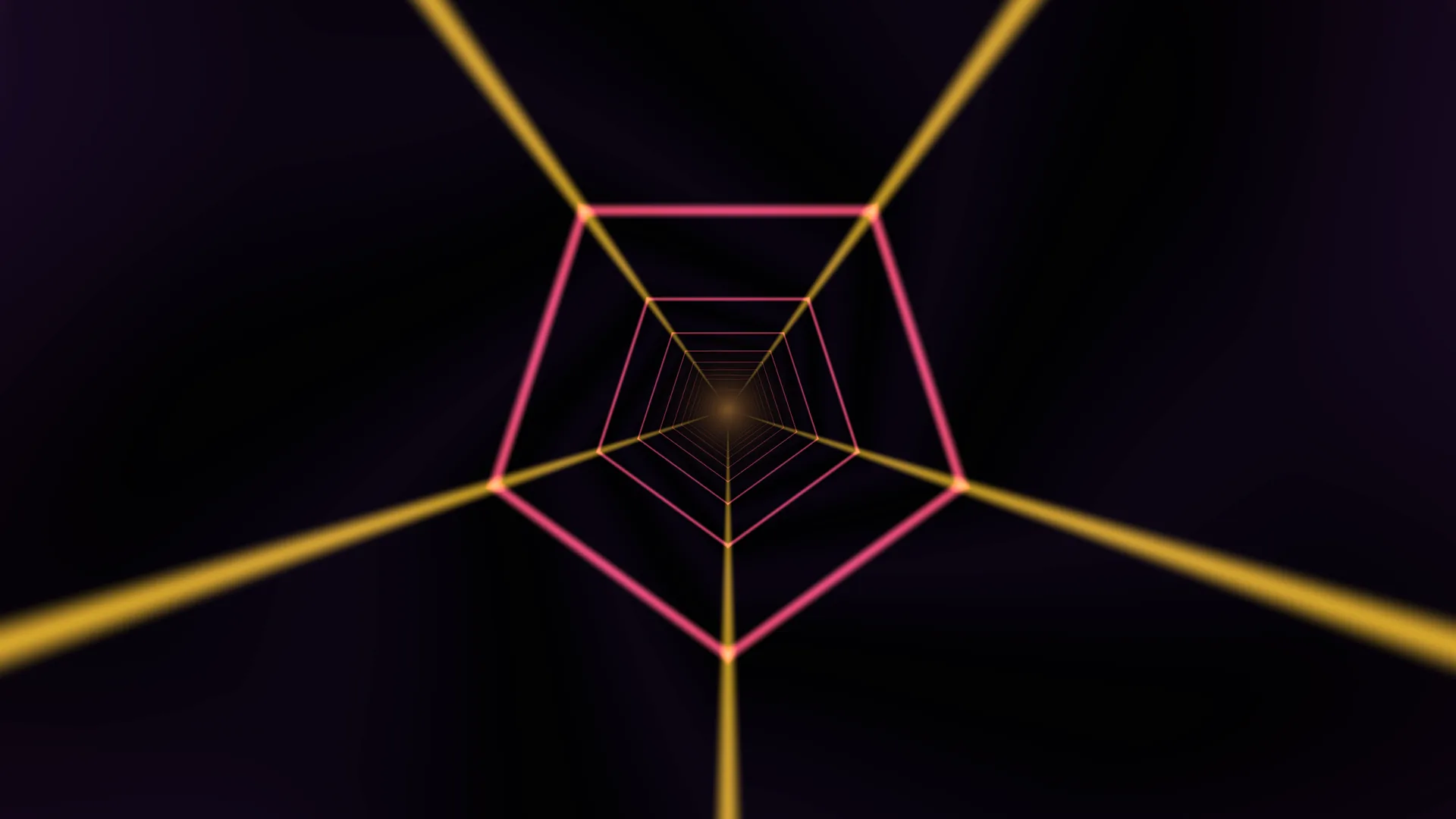 Neon pentagon corridor in black space — neon geometry wallpaper at 3840x2160