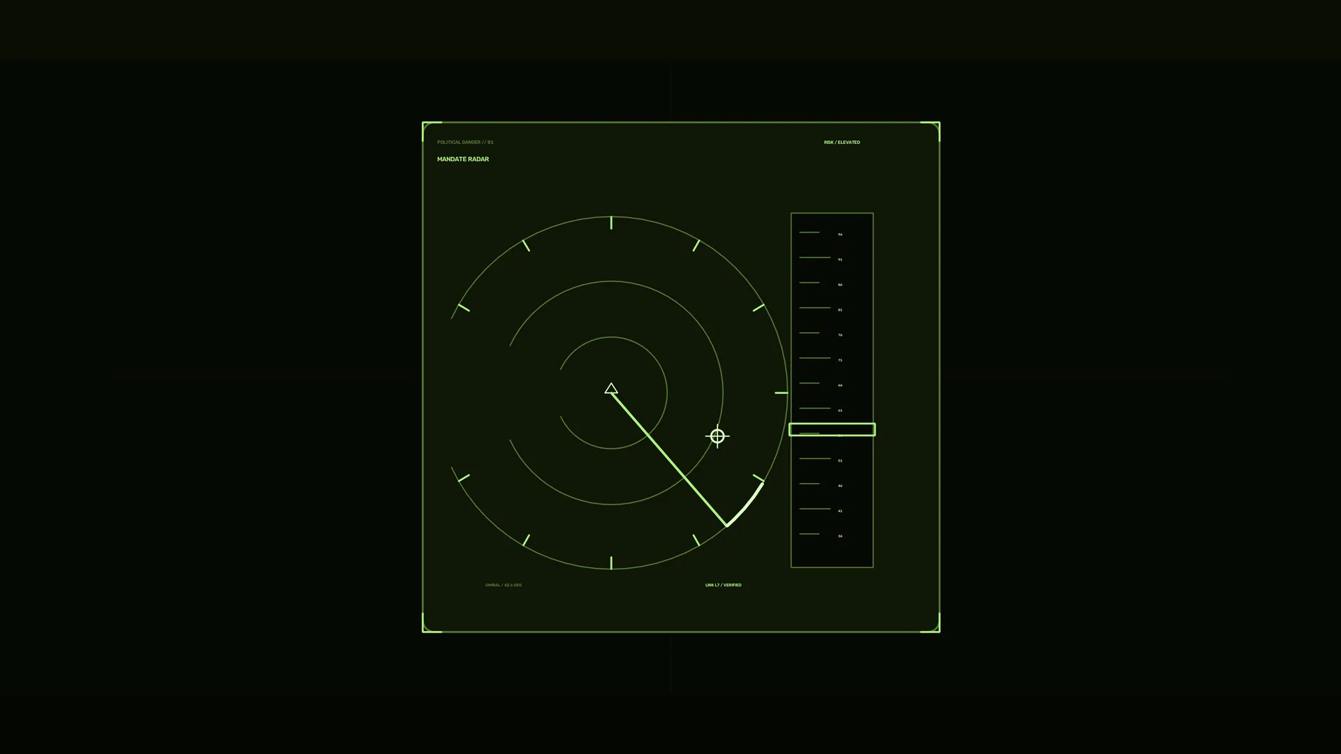 Luminous green radar console in deep negative space — radar wallpaper at 3840x2160