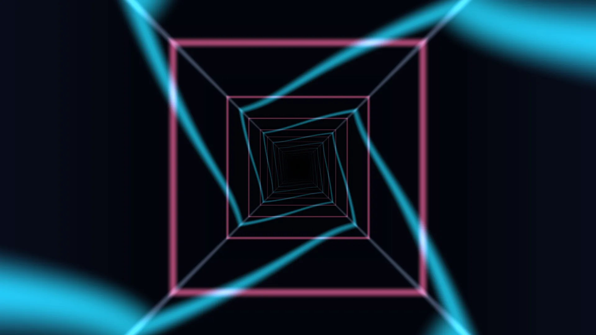 Neon squares descending into dark space — nested squares wallpaper at 3840x2160