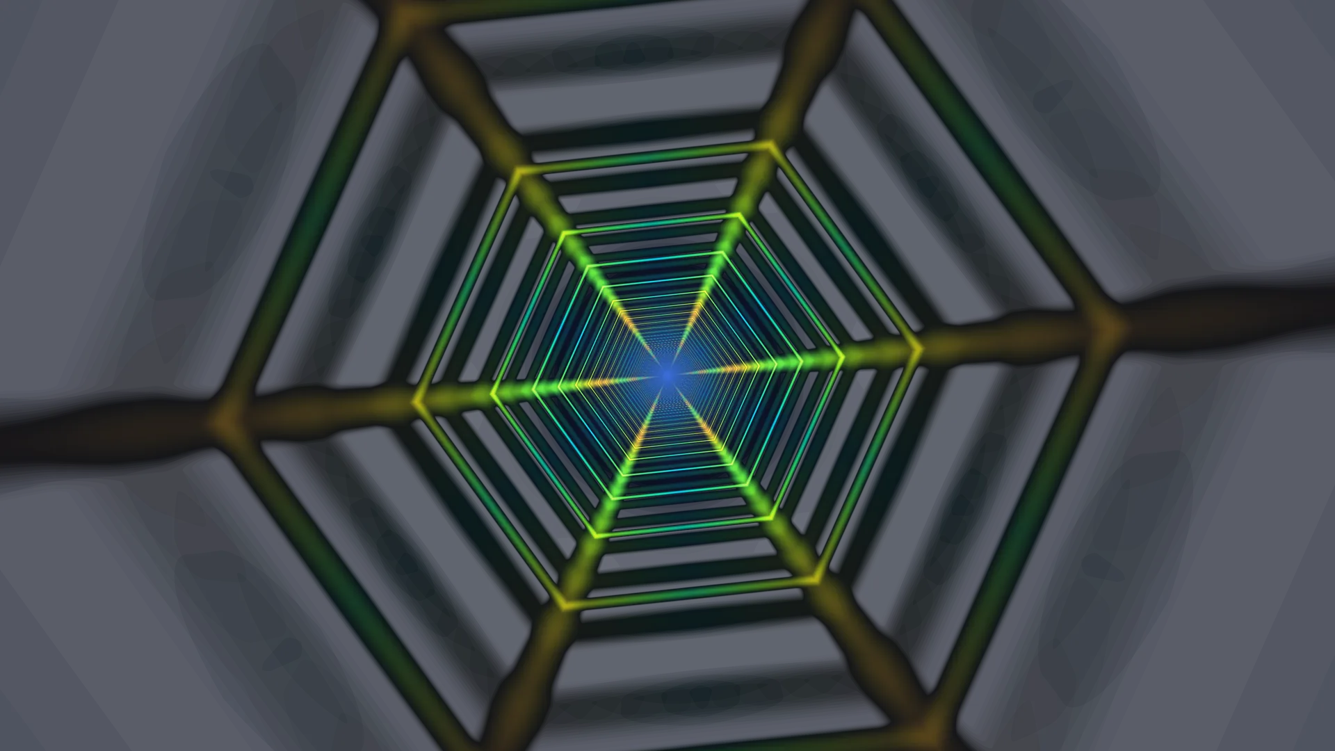 Neon hexagonal tunnel in green and blue light — hexagonal tunnel wallpaper at 3840x2160