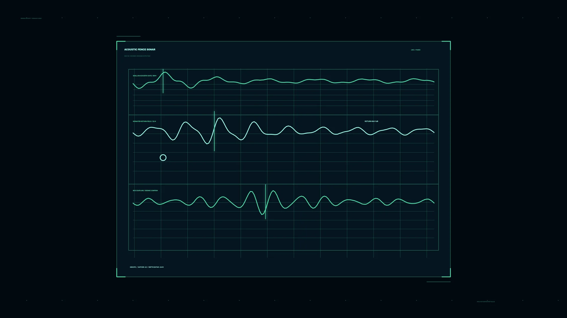 Teal waveform grid on a dark field — waveform wallpaper at 3840x2160
