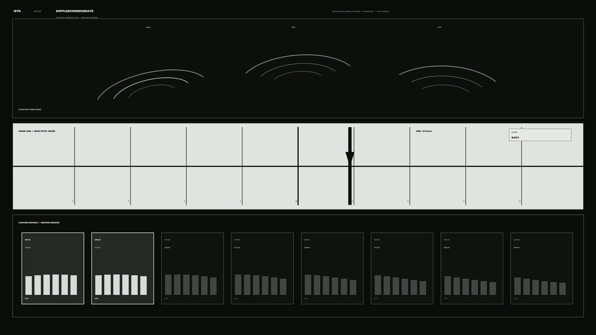 Monochrome radar interface with signal arcs — radar interface wallpaper at 3840x2160