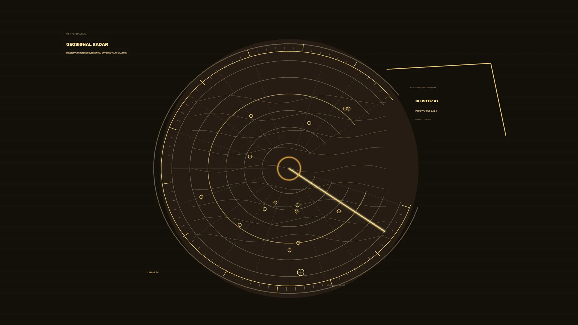 Geospatial radar in amber and shadow — geospatial radar wallpaper at 3840x2160