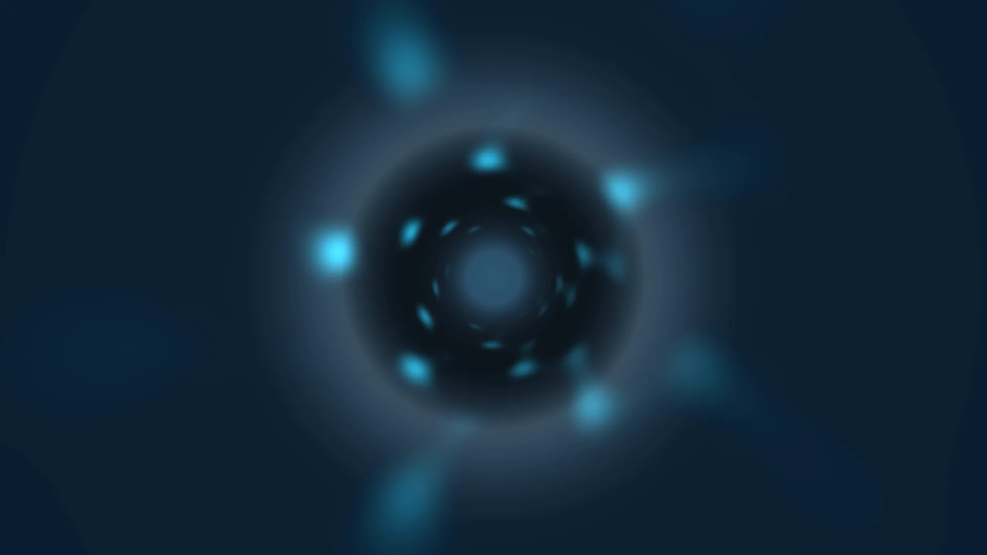 Cyan orbit around a shadowed blue center — circular form wallpaper at 3840x2160
