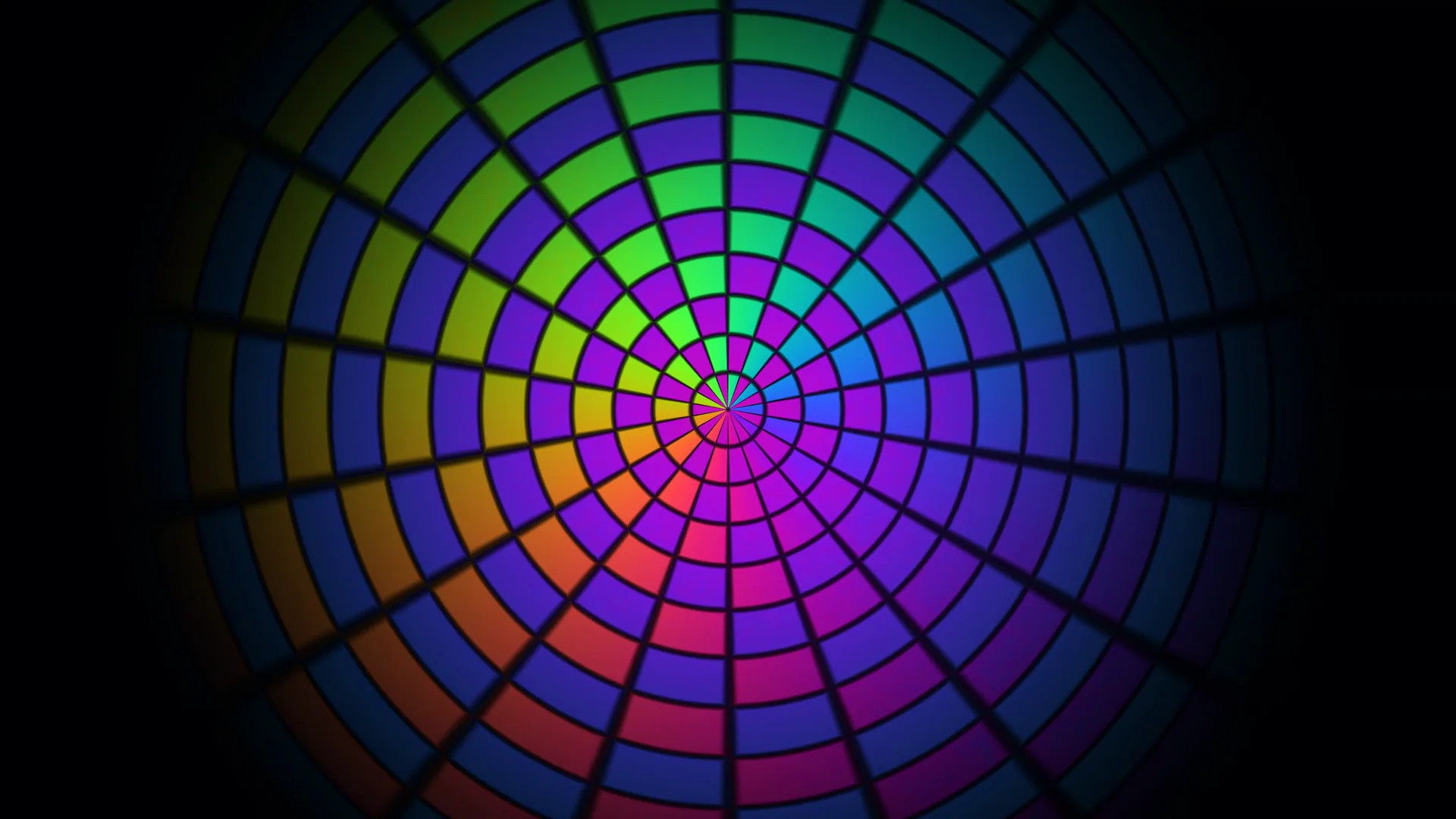 Concentric stained-glass spectrum in deep shadow — concentric pattern wallpaper at 3840x2160