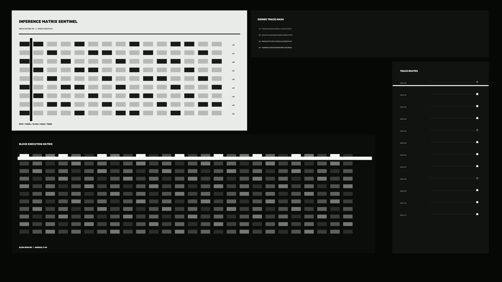 Monochrome inference matrix and trace routes — inference matrix wallpaper at 3840x2160