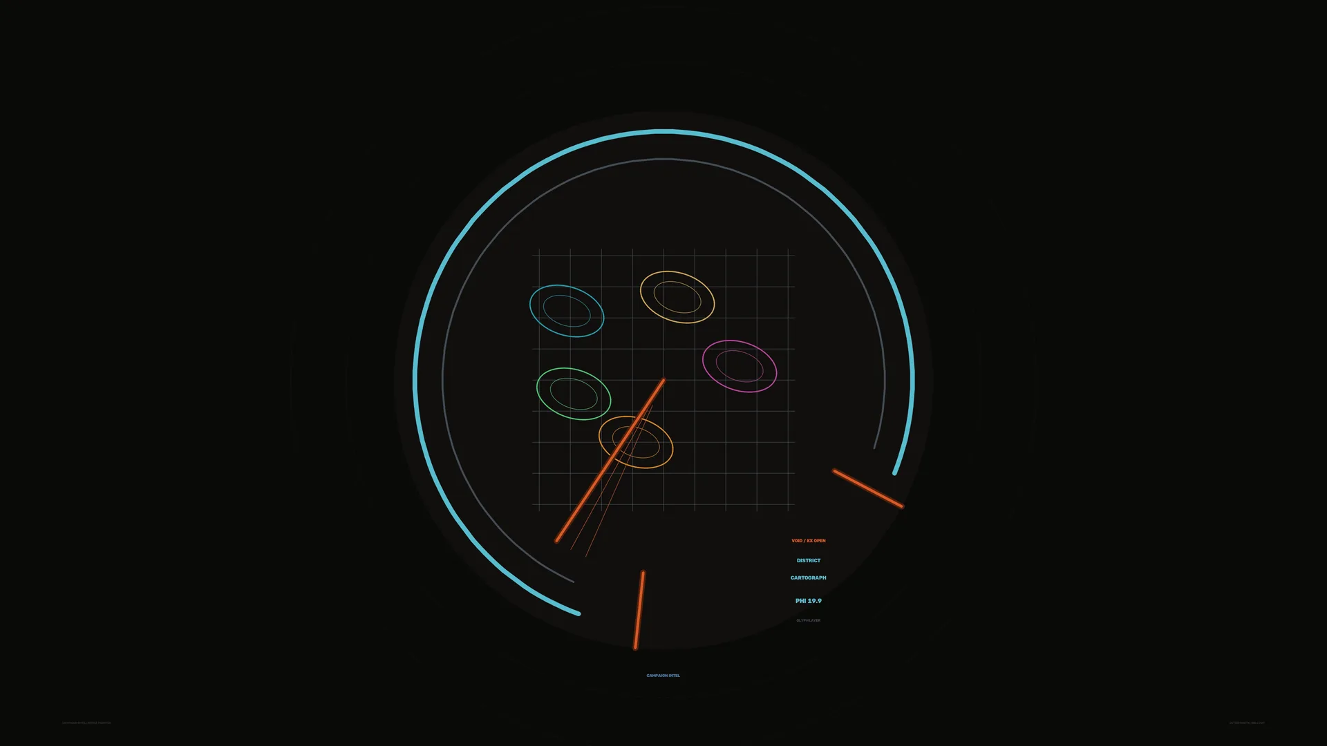 Orbital diagram with luminous rings and grid — orbital diagram wallpaper at 3840x2160