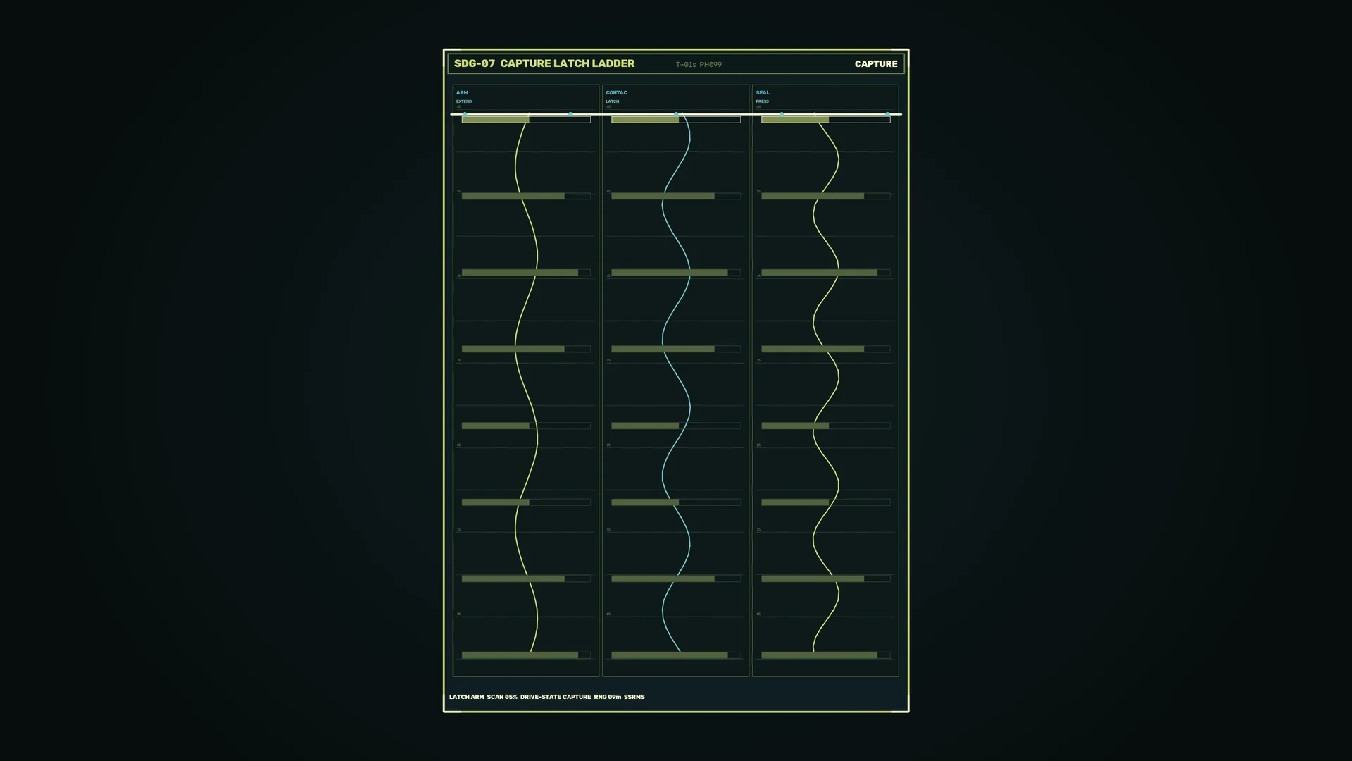 Capture latch ladder in a dark technical grid — technical panel wallpaper at 3840x2160