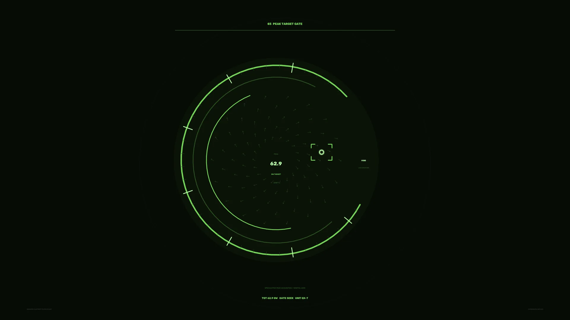 Neon green circular targeting interface on black — targeting interface wallpaper at 3840x2160
