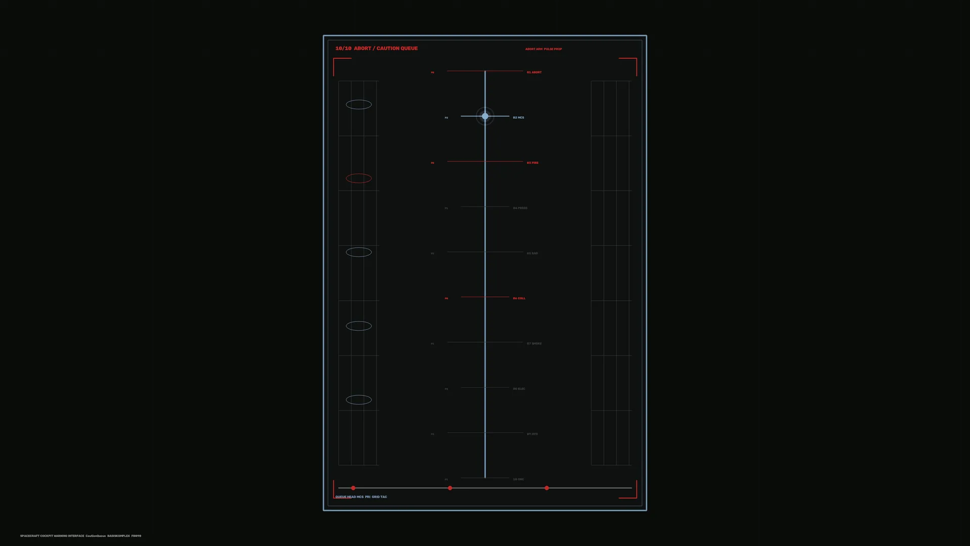 Minimal spacecraft abort interface on a dark grid — spacecraft interface wallpaper at 3840x2160