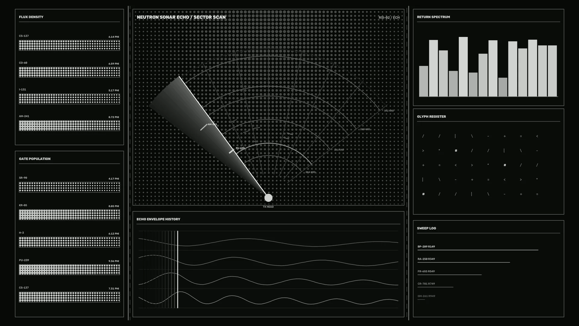Monochrome Sonar Array with Signal Diagrams — sonar wallpaper at 3840x2160