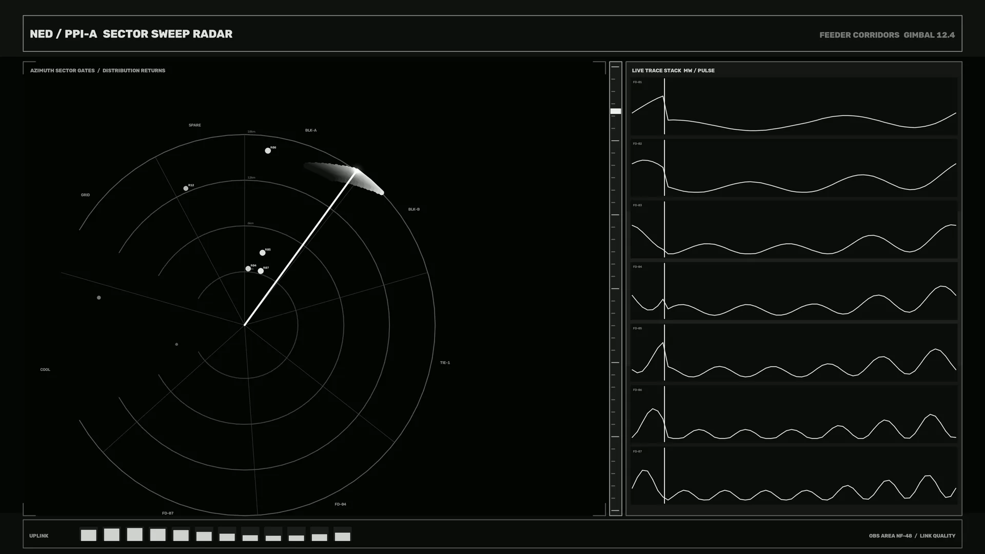 Monochrome radar sweep with signal traces — radar wallpaper at 3840x2160