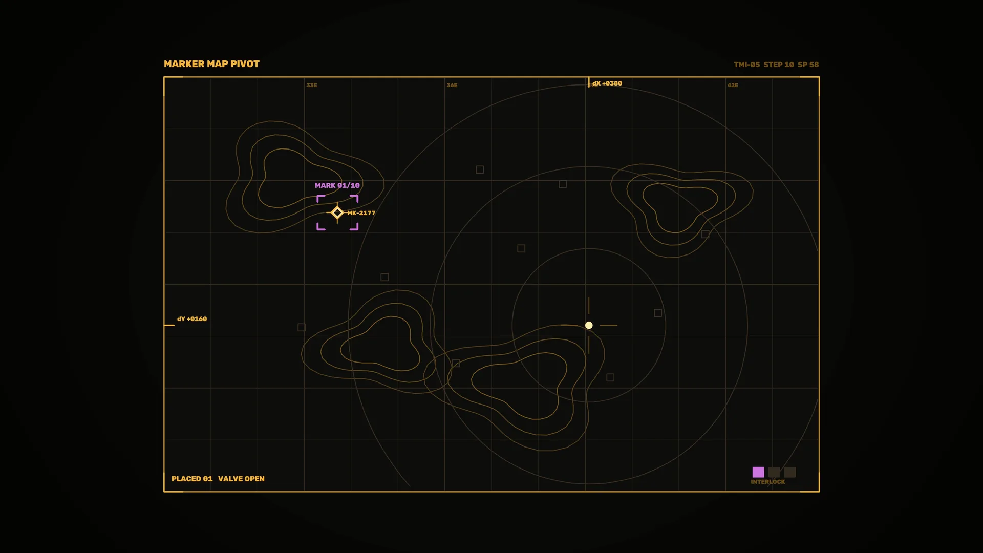 Amber Topographic Interface on a Dark Grid — topographic map wallpaper at 3840x2160