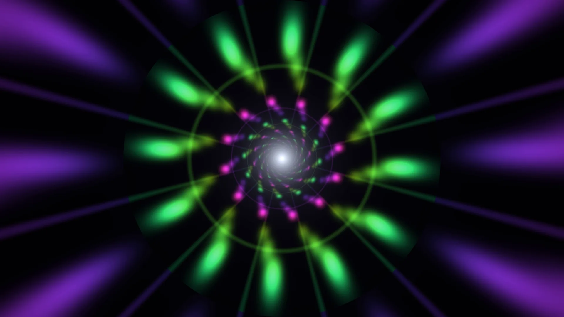 Neon spiral with green and violet light — spiral wallpaper at 3840x2160