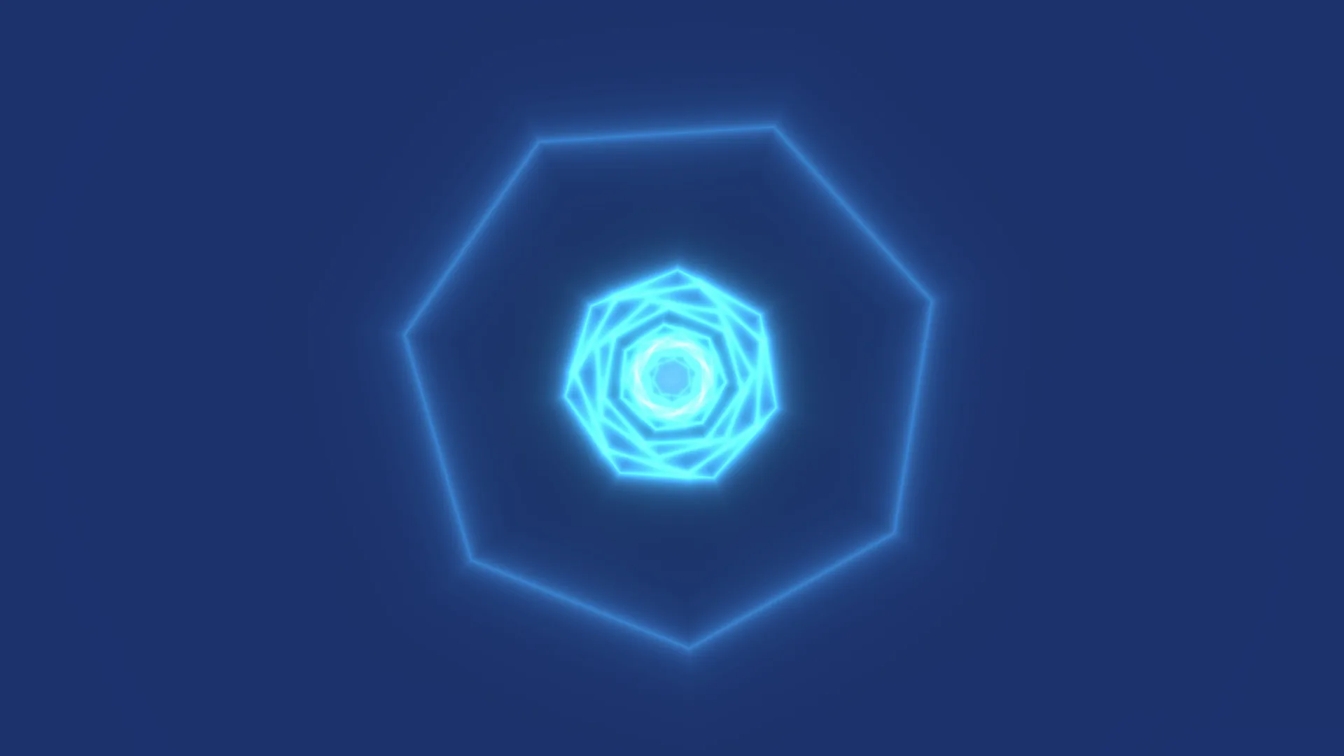 Concentric neon polygon on a blue field — neon polygon wallpaper at 3840x2160