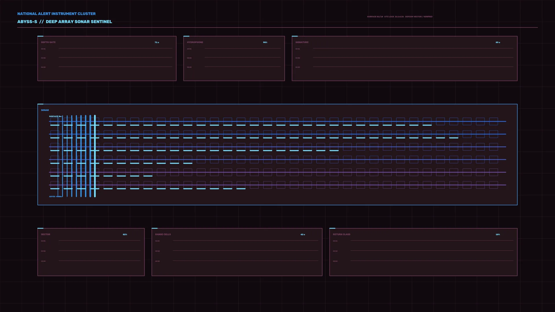 Deep array sonar interface in neon blue and violet — sonar interface wallpaper at 3840x2160