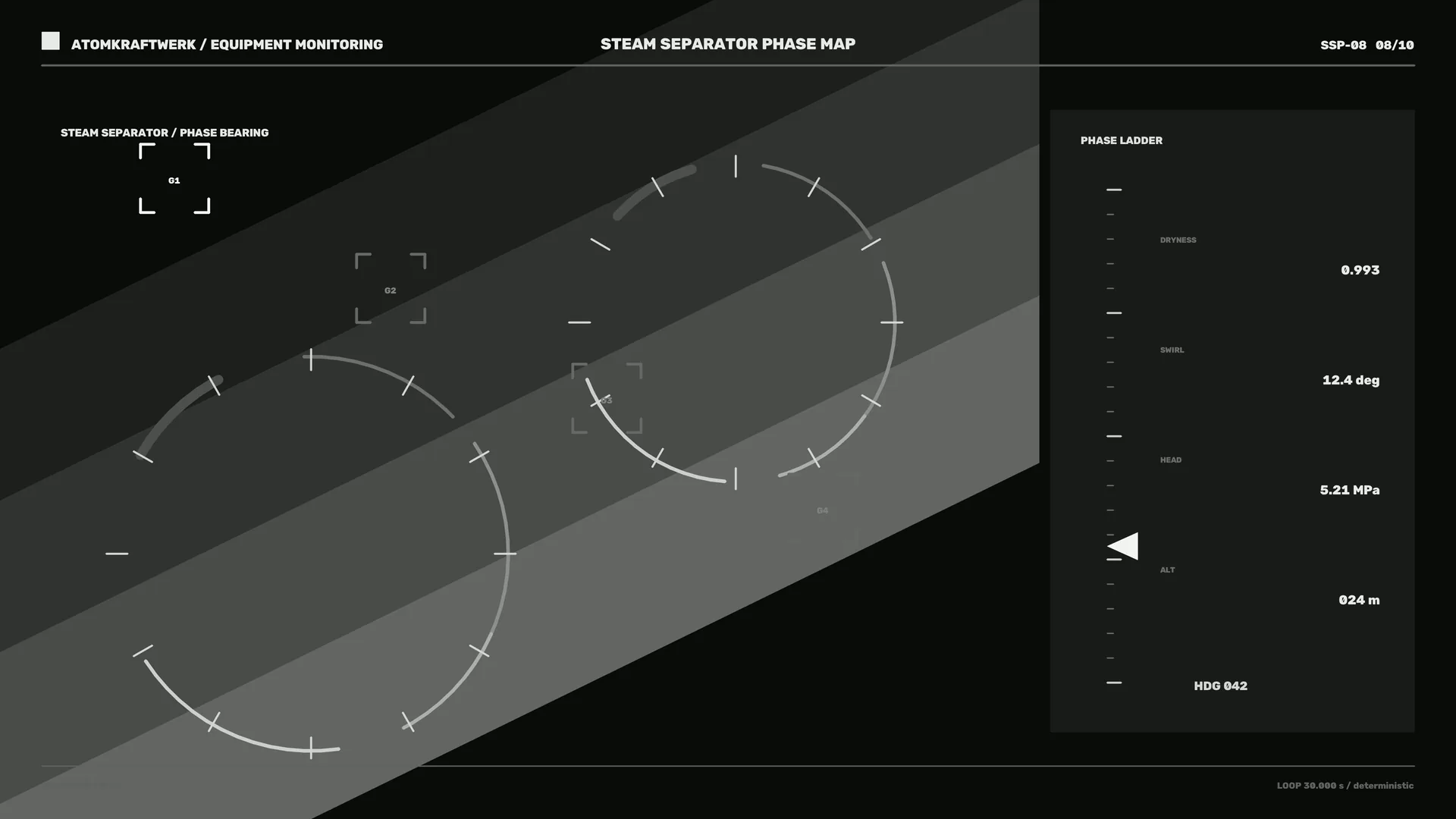 Monochrome steam separator phase map interface — industrial interface wallpaper at 3840x2160