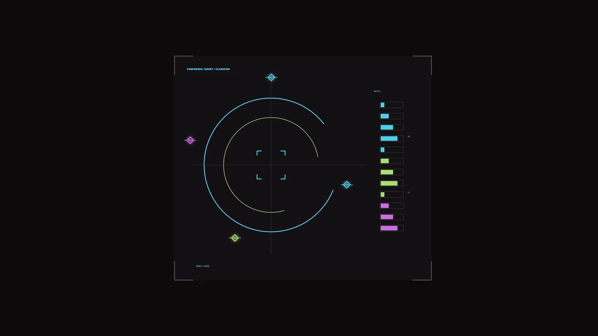 Neon classifier diagram in geometric space — geometric interface wallpaper at 3840x2160