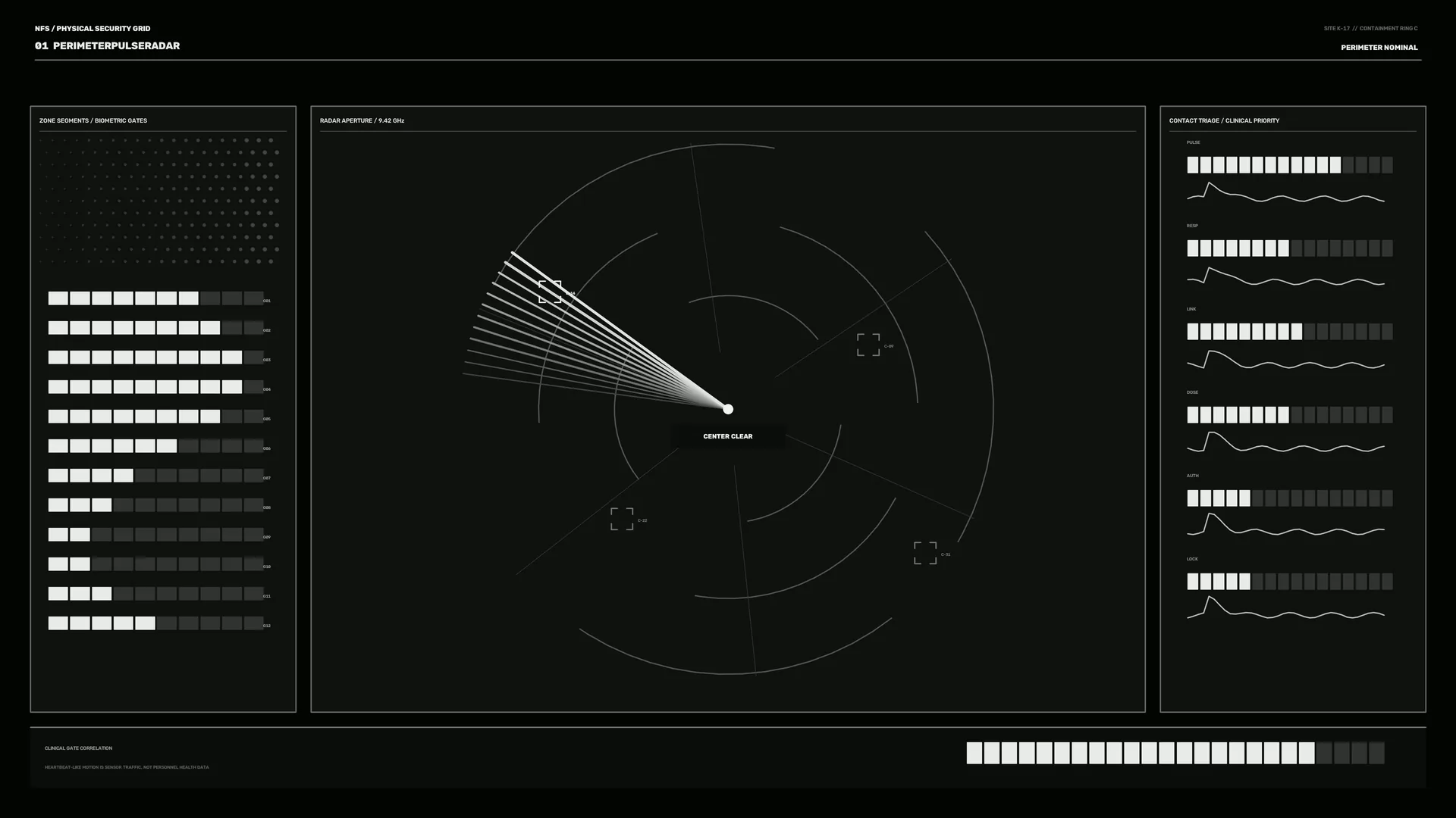 Monochrome radar interface with geometric signal arcs — radar interface wallpaper at 3840x2160
