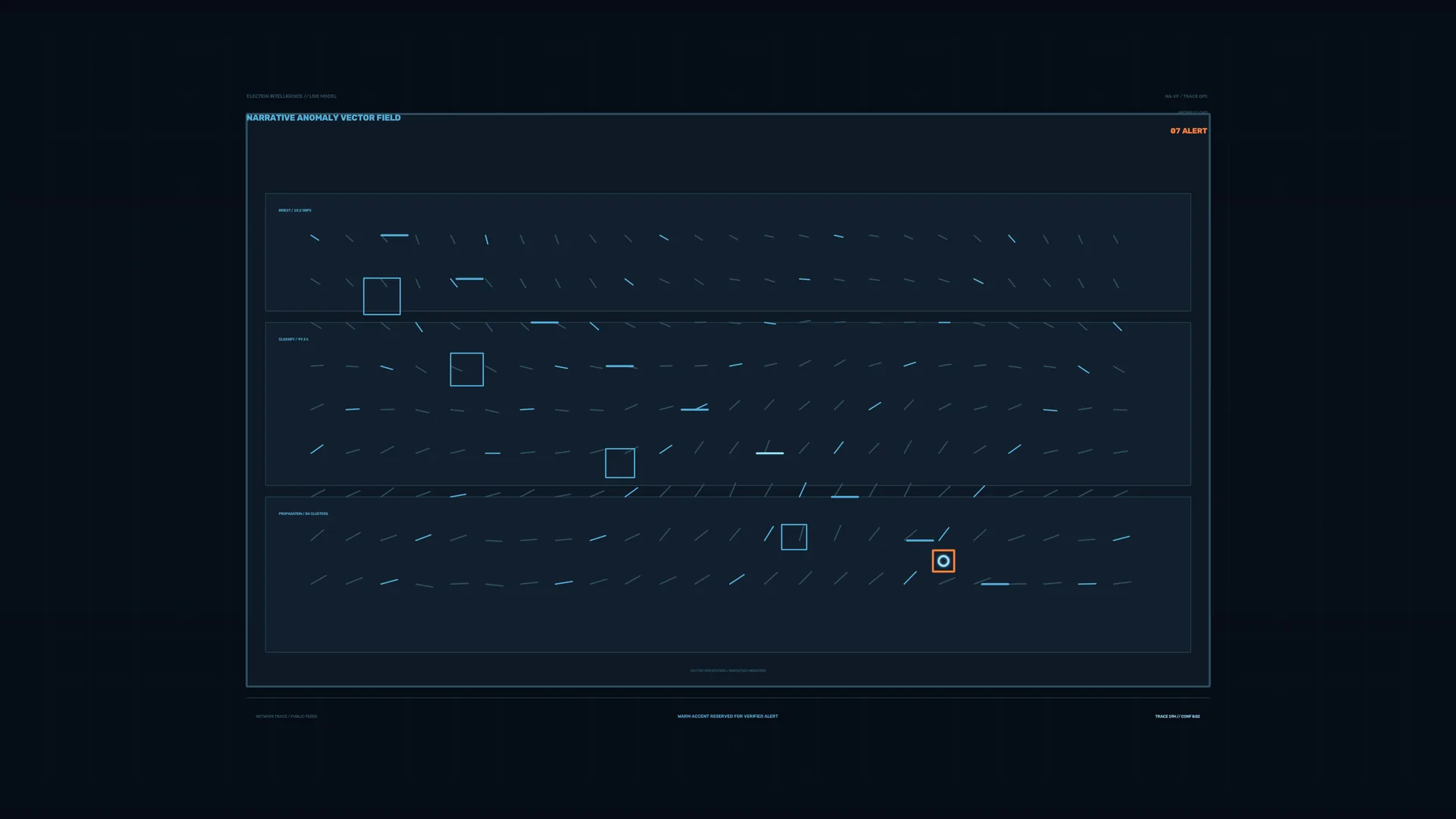 Blue Vector Field with Geometric Alert Marks — vector field wallpaper at 3840x2160