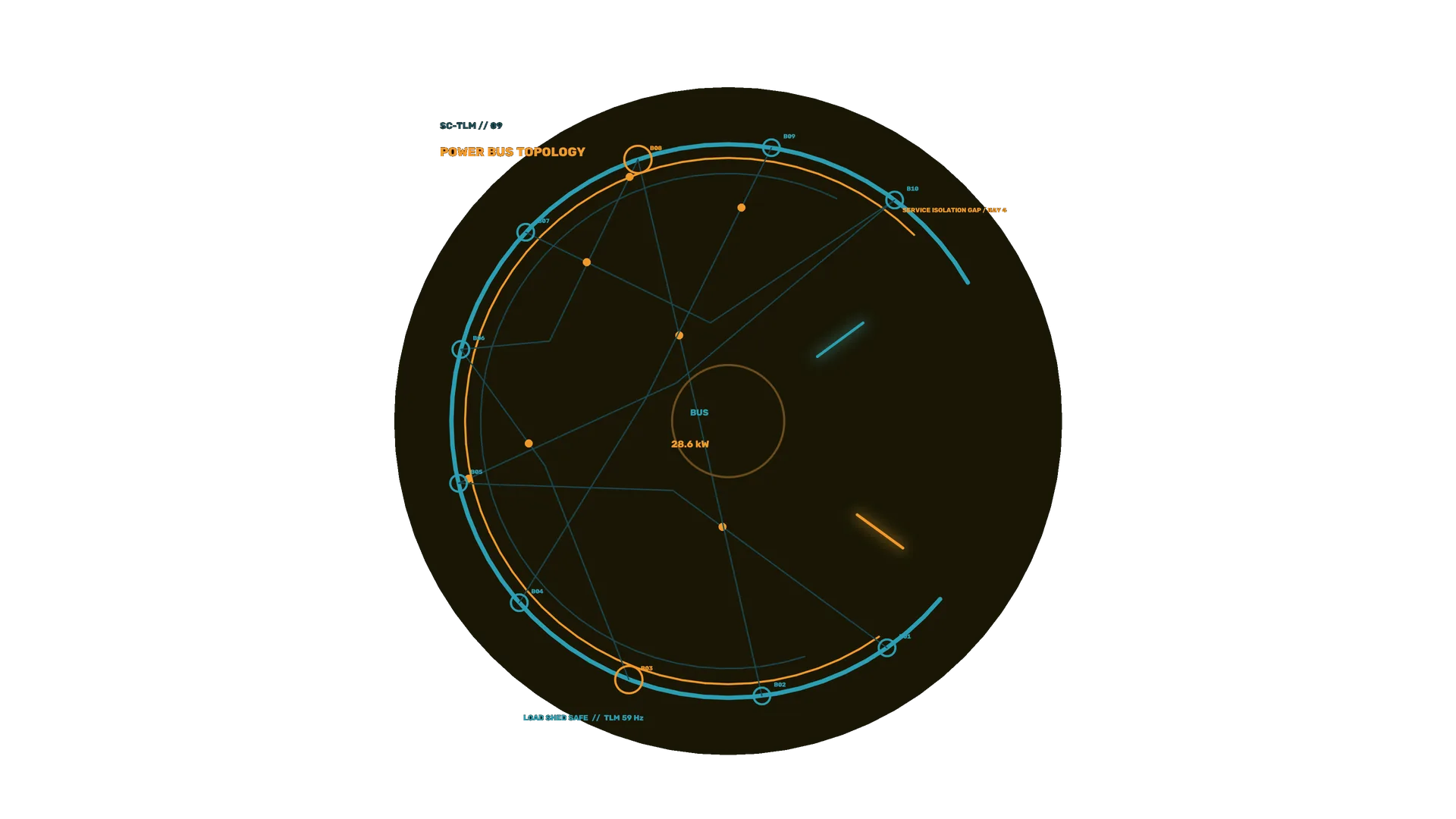 Cyan and amber power bus topology diagram — power bus wallpaper at 3840x2160