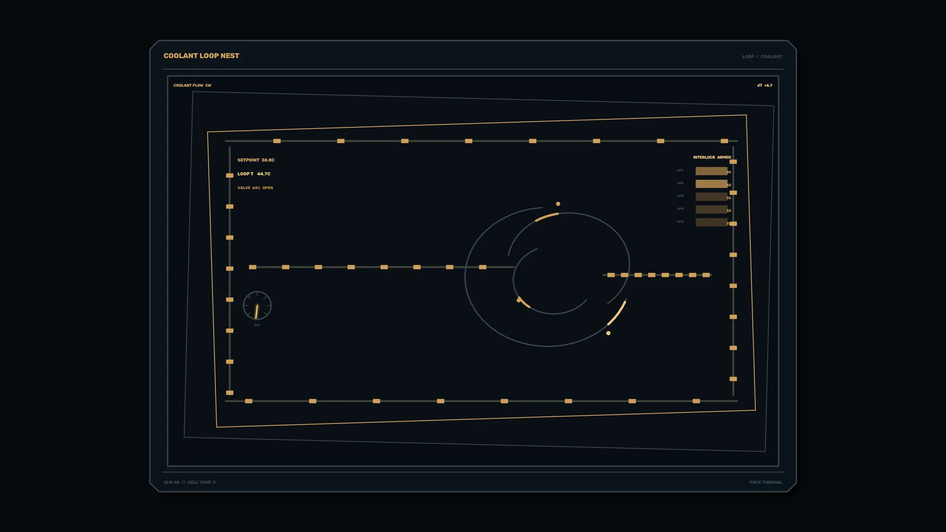 Coolant loop schematic in amber and blue — coolant loop wallpaper at 3840x2160