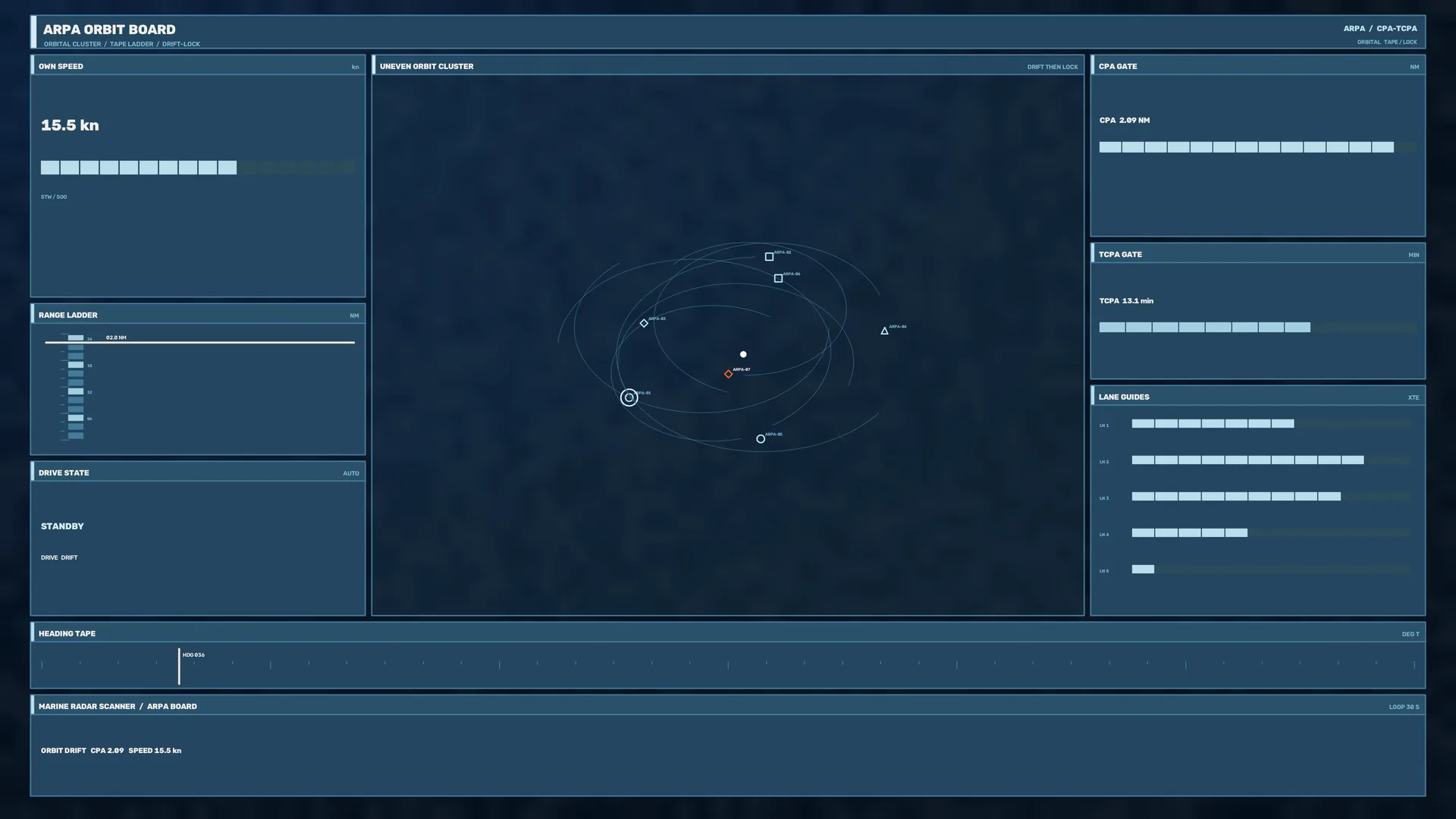 Orbital chart in blue with drifting paths — orbital chart wallpaper at 3840x2160