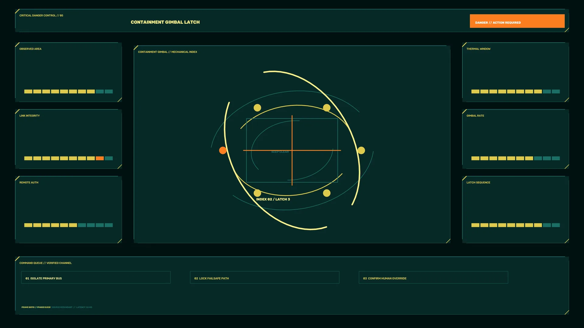 Containment gimbal schematic in dark teal — technical interface wallpaper at 3840x2160