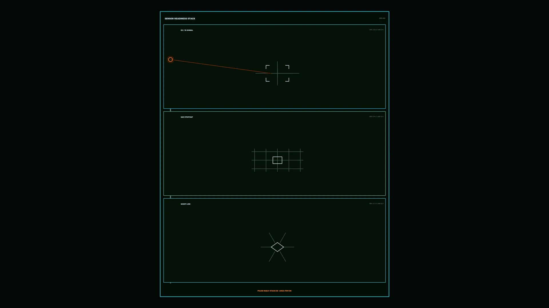 Dark orbital interface with geometric sensor diagrams — orbital interface wallpaper at 3840x2160