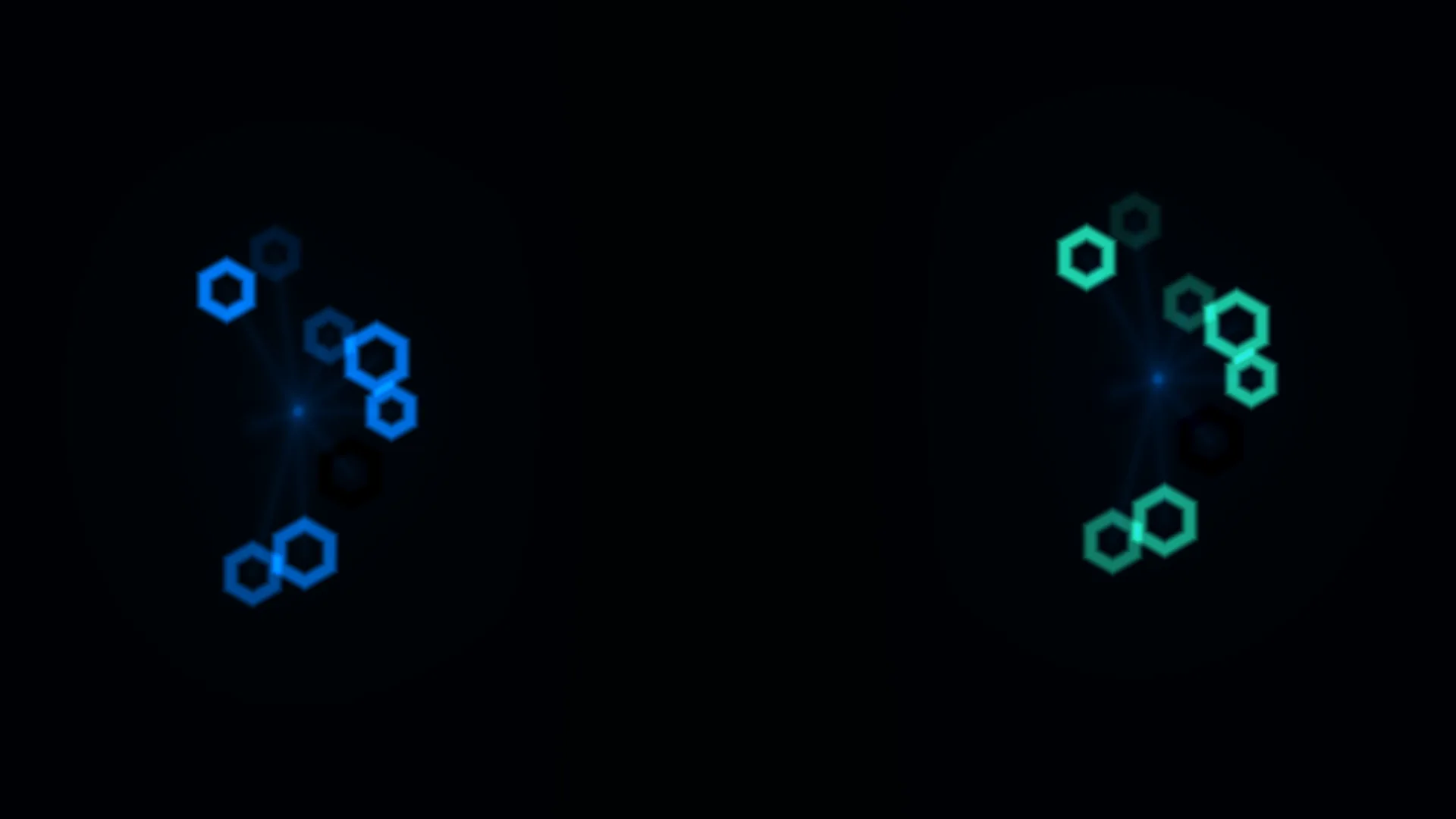 Blue and teal hexagons in a dark field — hexagon wallpaper at 3840x2160
