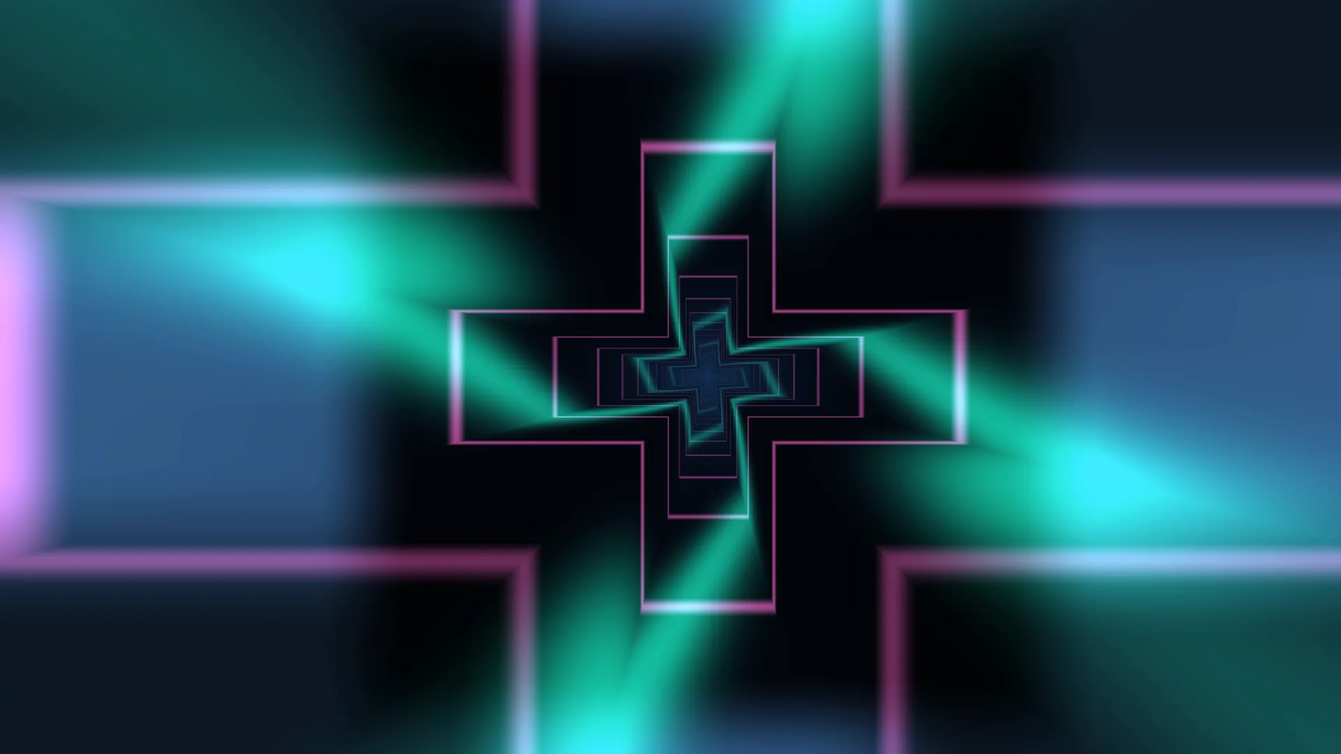 Neon cross geometry in teal and violet light — neon cross wallpaper at 3840x2160